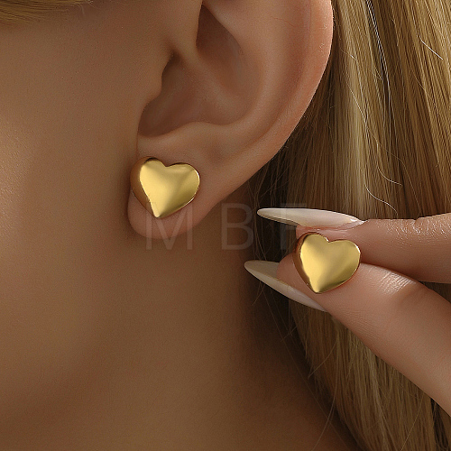 Romantic Smooth Heart Stainless Steel Stud Earrings JJ3371-1-1