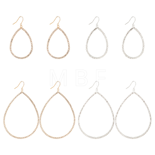 4 Pairs 4 Style Crystal Rhinestone Hollow Out Teardrop Dangle Earrings EJEW-AN0003-09-1