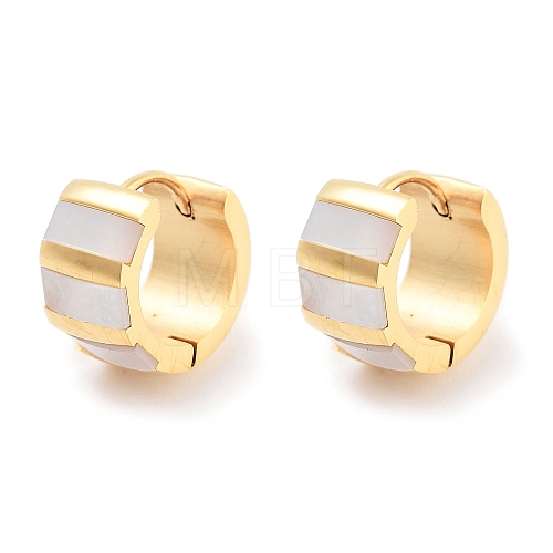 Ion Plating(IP) 304 Stainless Steel & Natural Shell Huggie Hoop Earrings for Women EJEW-C096-28C-G-1