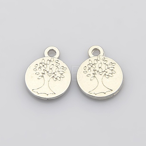 Flat Round with Tree of Life Plating Zinc Alloy Pendants X-PALLOY-N0104-02P-1