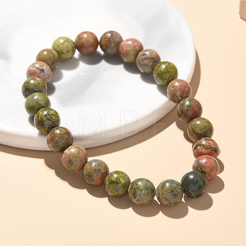 Natural Unakite Bead Stretch Bracelets BJEW-K212-B-006-1