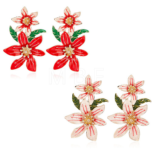 2 Pairs 2 Colors 3D Flower of Life Enamel Dangle Stud Earrings EJEW-FI0001-26-1