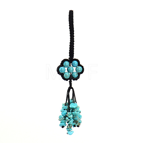 Flower Synthetic Turquoise Gemstone Braided Thread Pendant Decorations HJEW-K046-04G-1