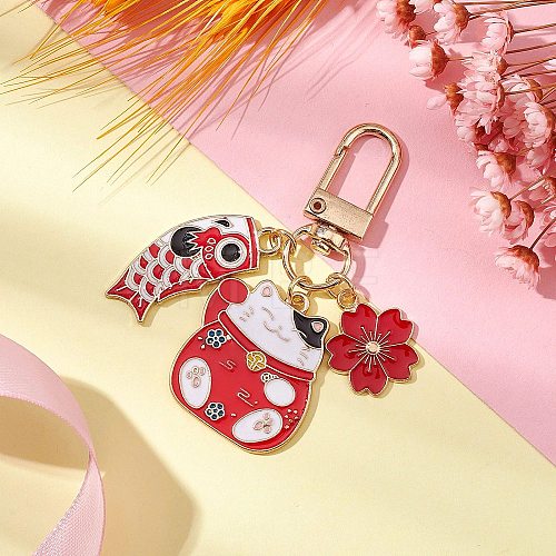 Fortune Cat Fish Flower Alloy Enamel Pendant Decorations HJEW-JM02873-01-1