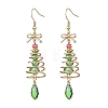 Christmas Tree with Bowknot Brass Wired Glass Dangle Earrings EJEW-JE06125-1