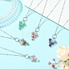 Natural Mixed Gemstone Faceted Cube Beaded Tassel Pendant 304 Stainless Steel Satellite Chain Necklaces for Women NJEW-JN06448-1