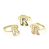 Mixed Color Enamel Initial Letter Adjustable Ring with Clear Cubic Zirconia RJEW-P045-01G-R-1
