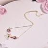 Natural Strawberry Quartz & Pearl Beaded Whale Tail Pendant Necklace with Brass Cable Chains for Women NJEW-T015-02G-2