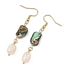 Natural Paua Shell & Natural Pearl Dangle Earrings EJEW-JE07333-5