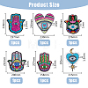 6Pcs 6 Style Hamsa Hand/Heart with Evil Eye Computerized Embroidery Cloth Iron on Sequins Patches DIY-HY0001-50-2