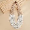 Bohemia Style Multi-strand Glass Seed Beaded Bib Necklaces for Women NJEW-G149-01D-1