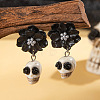 Flower with Skull Acrylic & Plastic Pearl Dangle Stud Earrings FS-WG9B583-01-4