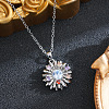 Brass Pave Colorful Cubic Zirconia Sunflower Pendant 201 Stainless Steel Cable Chain Necklaces for Women WGE7141-02-1