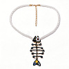 Summer Beach Alloy Enamel Fishbone Pendant Twisted Polyester Cord Pendant Necklaces for Women WG1415D-02-2