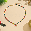 Christmas Alloy Enamel Pendant Colorful Glass Seed Beaded Necklaces FS-WG695D6-10-1