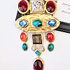 Oval Square Baroque Style Alloy & Colorful Resin Statement Bib Necklaces FS-WG6C445-01-5