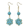 Natural Magnesite & Synthetic Turquoise and Shell Pearl Braided Dangle Earrings EJEW-MZ00789-01-3