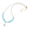 Alloy Crystal Rhinestone Star Pendant Natural White Jade Chip and Round White Glass Pearl Beaded Necklaces NJEW-JN05696-02-2