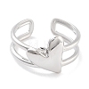 304 Stainless Steel Heart Open Cuff Rings for Women RJEW-K273-11P-2