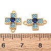 Brass Micro Pave Deep Sky Blue and Blue Cubic Zirconia Religion Cross Links Connector Charms CU-K002-08G-2