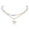 Synthetic Blue Lace Agate Heishi Beads and Rice Natural Pearl Beaded Double Layer 304 Stainless Steel Starfish Pendant Necklaces NJEW-JN05847-01-2