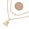 Alloy Bear and White Round Pendant 304 Stainless Steel Cable Chain Double Layer Necklaces for Women NJEW-JN05758-01-3