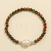 Natural Unakite & Freshwater Pearl Bead Stretch Bracelets for Women EC3110-4-1