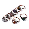 Adjustable Natural & Synthetic Gemstone Round Finger Rings RJEW-T020-01R-2