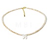 Natural White Shell Letter Faceted Glass Beaded Necklaces with 304 Stainless Steel End Chains SS7282-13-1