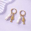 Natural Cultured Freshwater Pearl Rice with Fish Hoop Earrings EJEW-JE06740-1