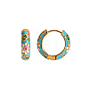 Chinese Retro 304 Stainless Steel Enamel Ring with Flower Pattern Hoop Earrings BB7359-2-1