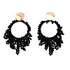 Flat Round Brass Glass Bead Dangle Stud Earrings FS-WG04037-02-1