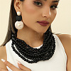 Wood Round Beaded Multilayer Necklaces & Alloy Flat Round Dangle Earrings Sets FS-WG02398-02-1