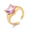 Heart Pink Cubic Zirconia Cuff Ring for Valentine's Day RJEW-C017-08G-RS-3