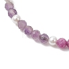 2Pcs 2 Styles Natural Ruby & Apatite & Sunstone & Rhodonite & Amethyst & Shell Pearl Beaded Bracelet Sets for Women2Pcs 2 Styles Natural Ruby & Apatite & Sunstone & Rhodonite & Amethyst & Shell Pearl Round Beaded Bracelet Sets for Women BJEW-JB13555-4