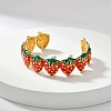 304 Stainless Steel Enamel Red Strawberry Open Cuff Bangles for Women WG62D08-01-4