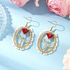 Valentine's Day Alloy Enamel Seed Glass Dangle Earrings EJEW-MZ00391-02-1