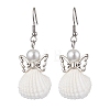 Angel Spiral Shell & Glass Pearl Dangle Earrings EJEW-JE05838-4