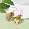 Iron Tropical Leaf Dangle Earrings with Glass Pearl Beaded EJEW-JE05512-3