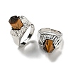 Hexagonal Prism Natural Tiger Eye Open Cuff Rings RJEW-B106-01P-06-1