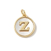 Brass Pave Natural Shell Flat Round with Letter Charms KK-Z115-13G-Z-1