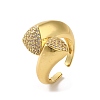 Rack Plating Brass Teardrop Open Cuff Ring with Cubic Zirconia RJEW-C065-02G-3