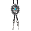 Adjustable Zinc Alloy Pave Synthetic Turquoise Oval Black PU Leather Cord Bolo Tie Lariat Necklaces NJEW-WH0035-04AS-1
