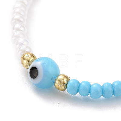 Evil Eye Lampwork & Glass Seed Beaded Elastic Waist Bead Chains NJEW-C00020-03-1
