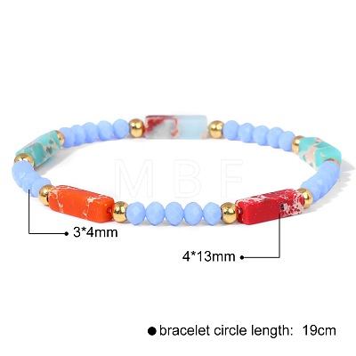 Dyed Synthetic Imperial Jasper Cuboid & Faceted Rondelle Dyed White Jade & Round Brass Beaded Stretch Bracelets QY8342-11-1