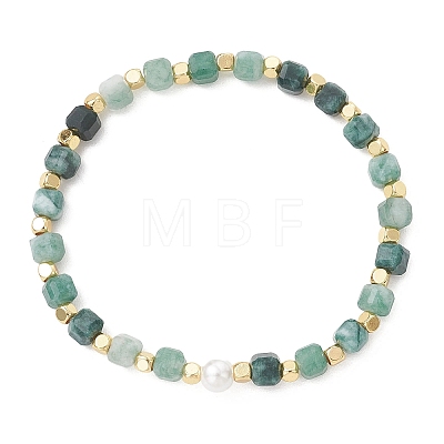 Natural Gemnstone & Brass & Shell Pearl Beaded Stretch Bracelets for Women BJEW-JB13499-1