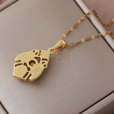 Vintage European 304 Stainless Steel Crystal Rhinestsone Geometric Leaf Pendant Necklaces for Women LI2607-1