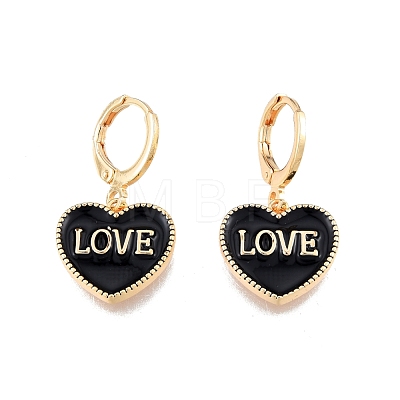 Heart with Word Love Enamel Dangle Leverback Earrings EJEW-N012-108D-1