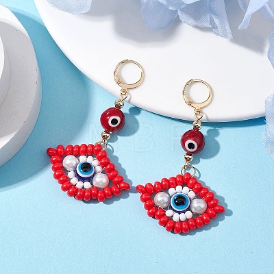 Glass Seed Bead Evil Eye Hoop Earrings EJEW-MZ00272-04-1