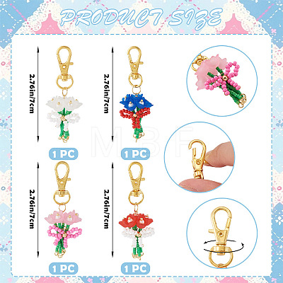 4Pcs Glass Seed Bowknot Bouquet Pendant Decorations HJEW-SZ00133-1